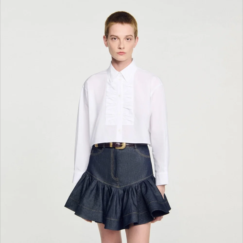 NWT Sandro Cropped Button Up Top With Bow Detail | White | Size Medium - Picture 6 of 6